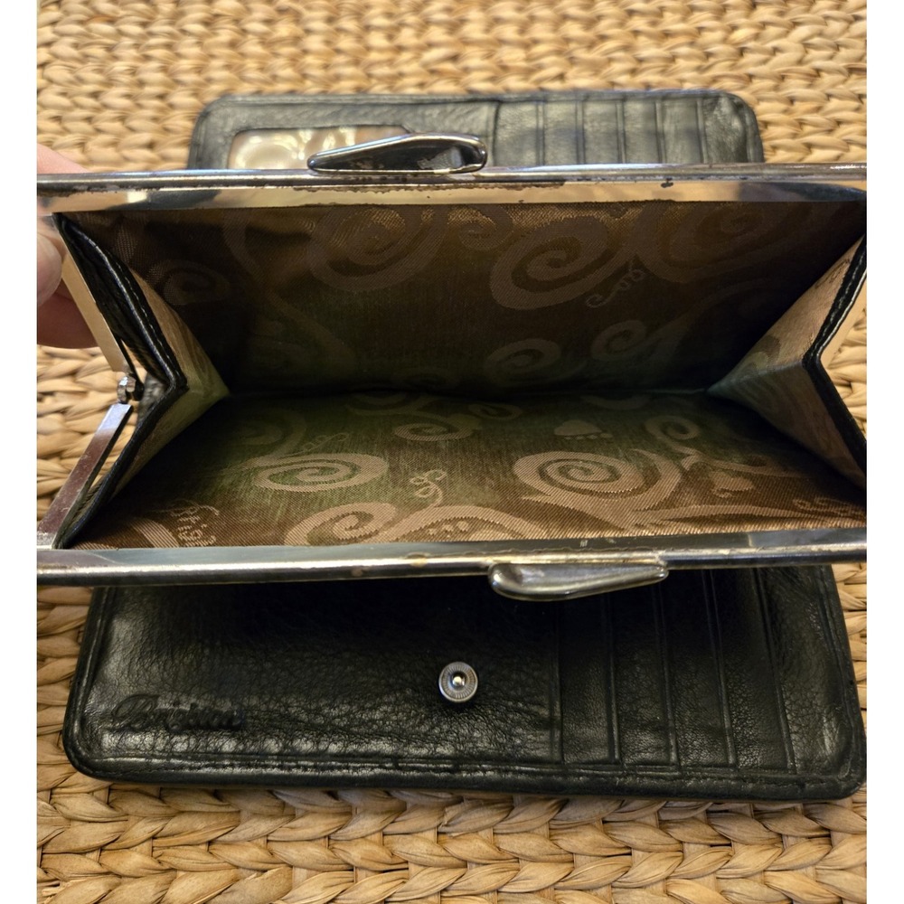 Black Leather Brighton Ferrara Folio Wallet Woven Texture Silver Accents *READ - Picture 7 of 11